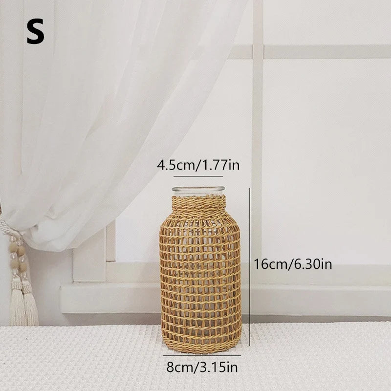 Woven rattan vase for dried flowers retro decoration - 02