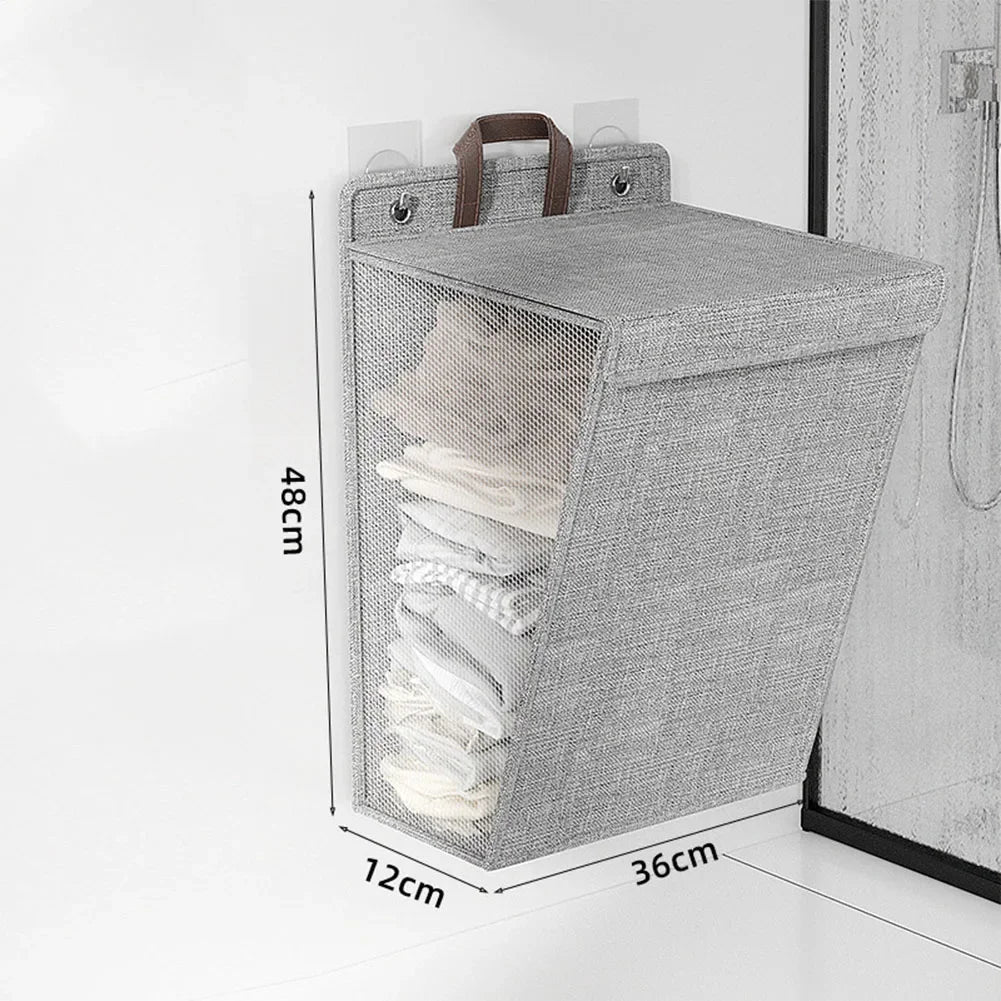 Multifunctional wall adhesive foldable cloth basket for clothing - Gris48x36x12cm