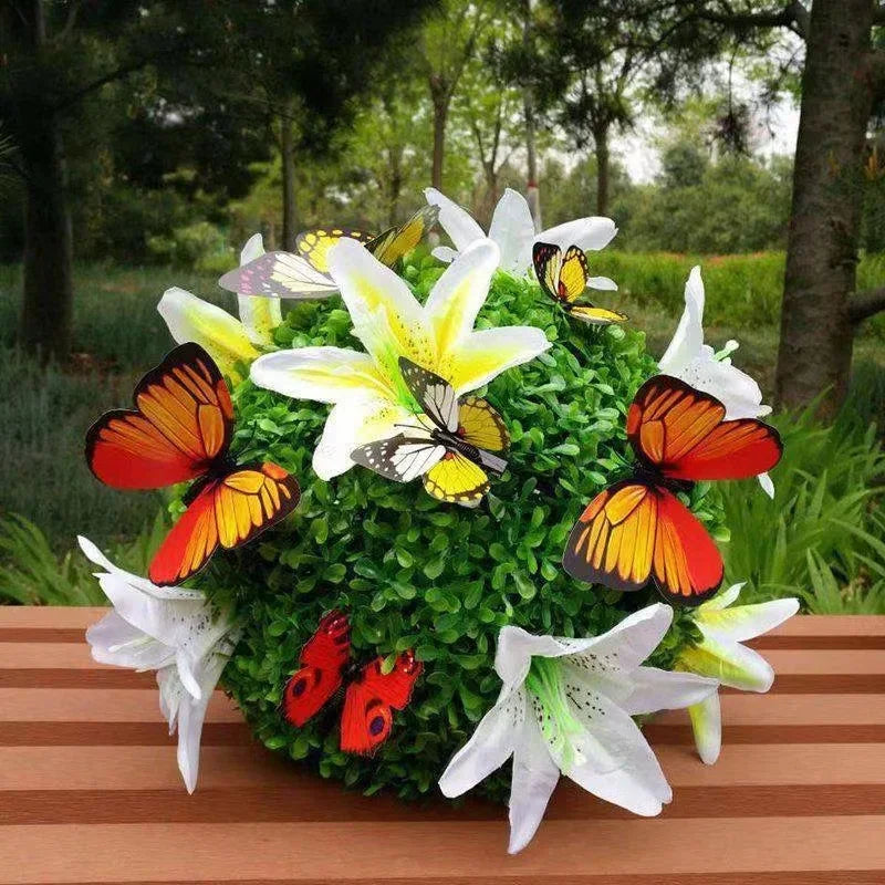 Artificial Lily and Butterfly Topiary Ball for Garden Decor - Lily Butterfly Ball / 48 cm