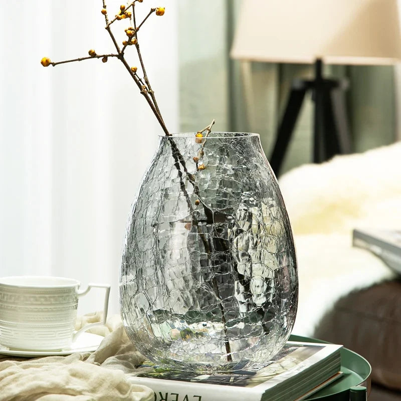 Light luxury handicraft ornaments, ice flower colored glass vase, large transparent glaze ware - view 2