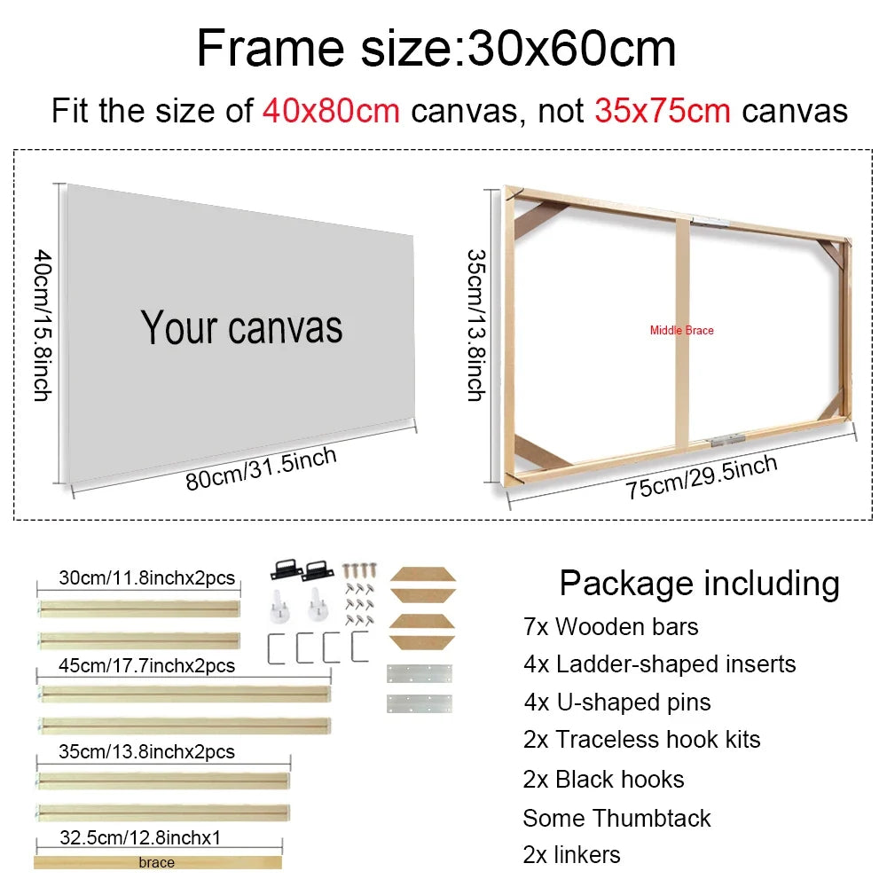 Wooden wall frame for decorative canvases and paints - 35x75cm