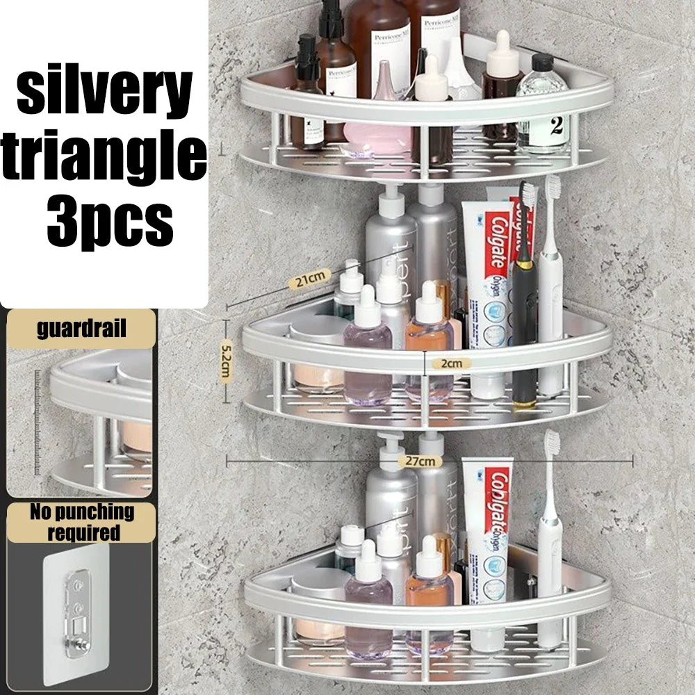 Wall corner shelf without piercing for shower and towels - Silver-A-3PCS