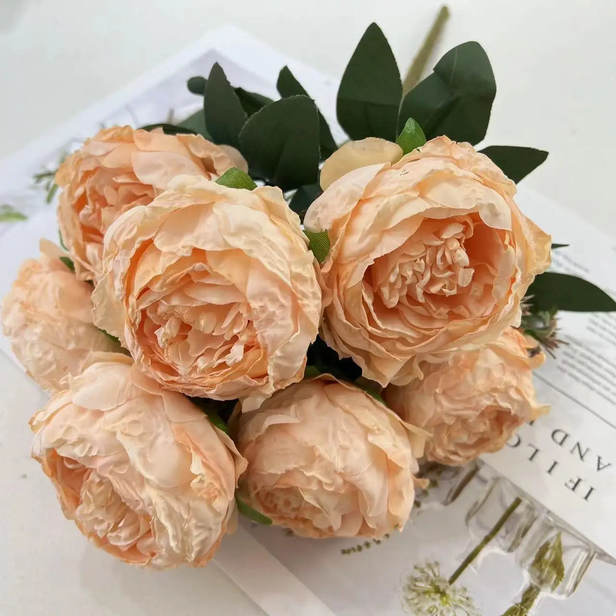 Artificial flowers bouquet of peonies for wedding and decoration - Light Champagne