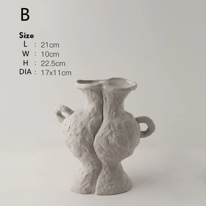 Hydroponics Nordic Style Simple Flower Pot, Ceramic White Vases, Table Accessories, Bathroom Aesthetic Room Decoration - B