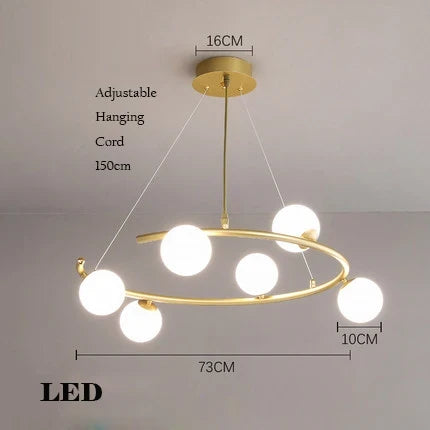 Creative chandelier in iron and trendy glass for interior decoration - White Light / 6 Balls Gold