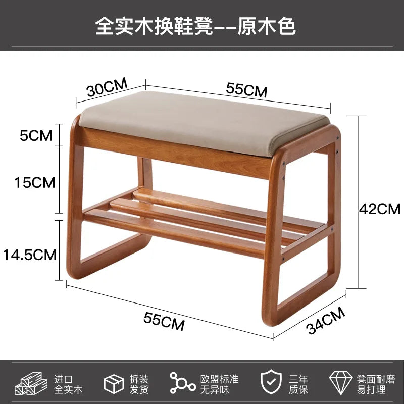 Solid wood shoe bench for practical storage - B 55 cm