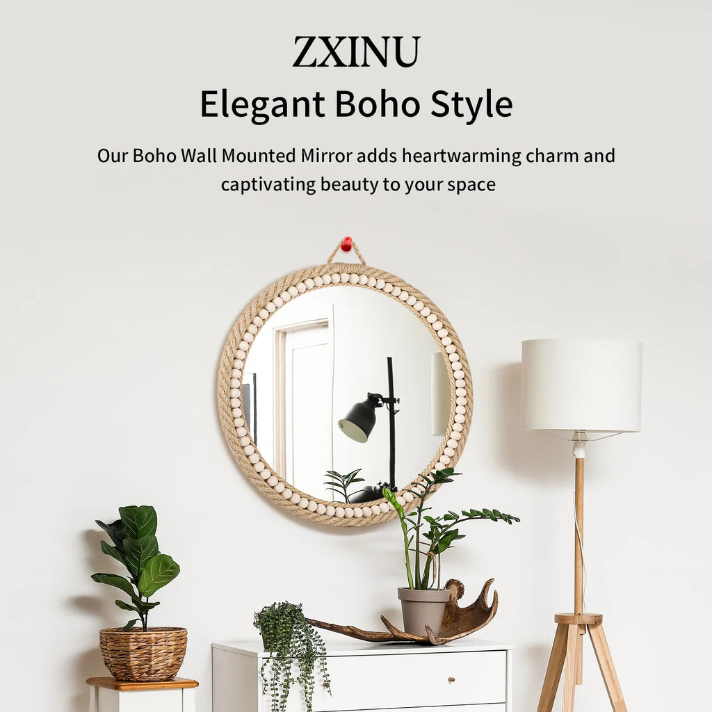 Round decorative wall mirror in rattan to hang - view 4