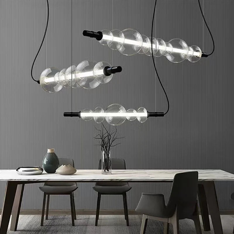 Modern bar counter with suspended light strip - view 2