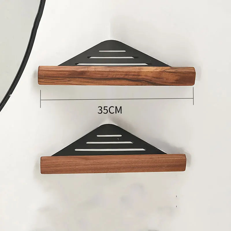 Wall Mount Floating Shelves, Wood and Aluminium, Storage Rack, Home decor, Living Room, Bedroom, Bathroom, Kitch - black 2