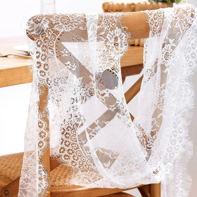 White Floral Lace Boho Table Runner, 36 x 300 cm, Design 1 - view 5