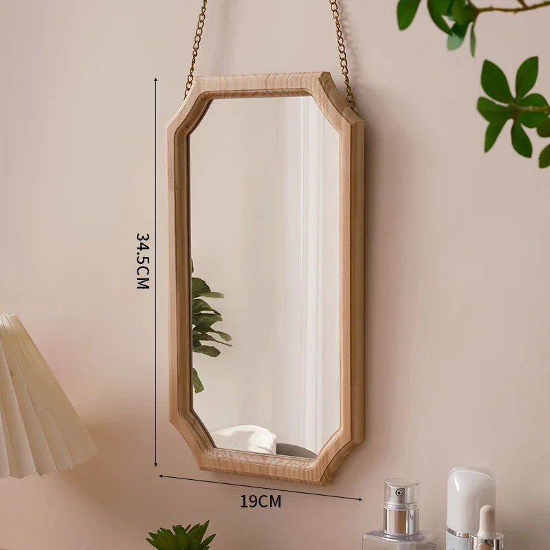 Vintage solid wood mirror for waterproof and rustproof make-up - Burlywood 34.5x19cm
