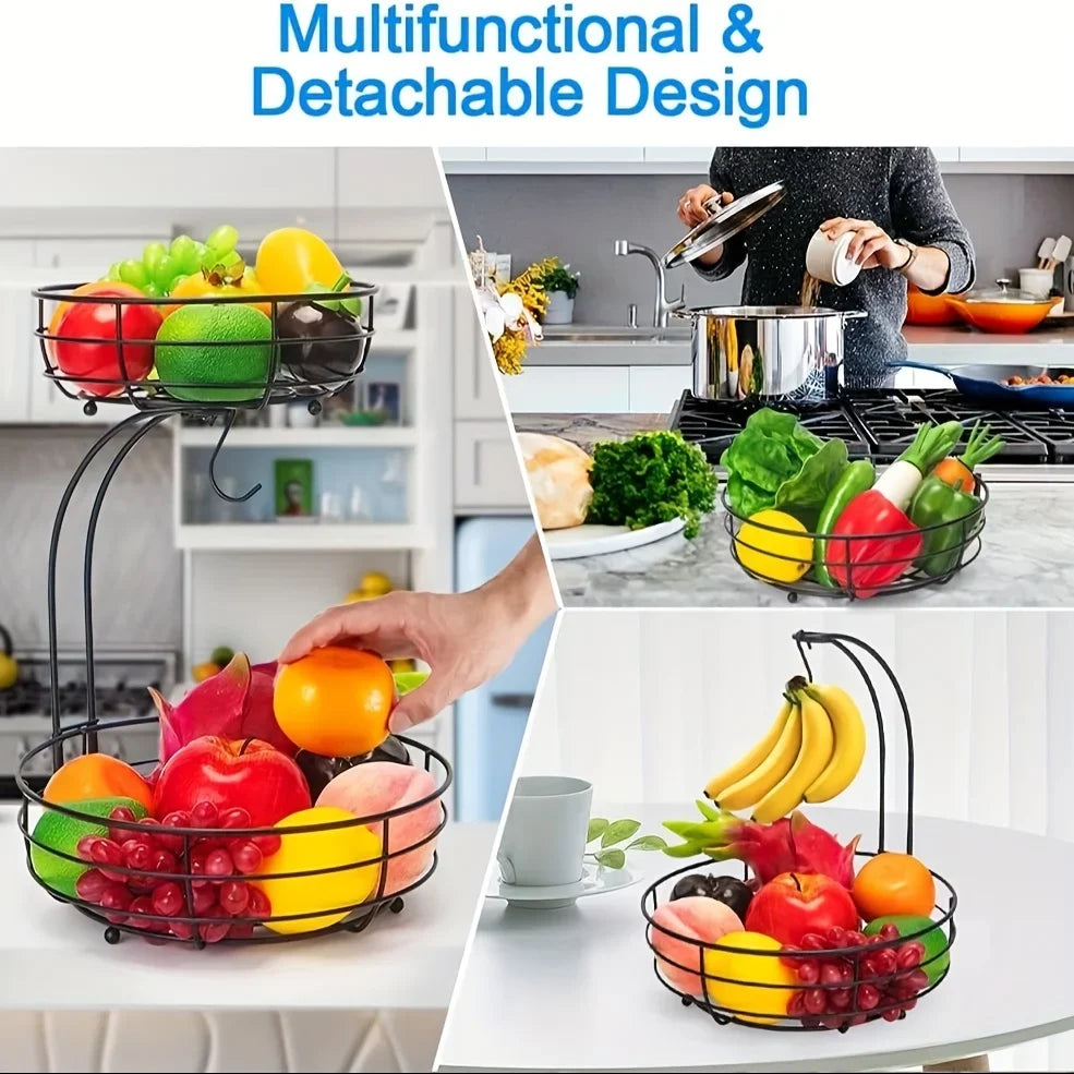 Two-level fruit basket with metal banana holder - view 6