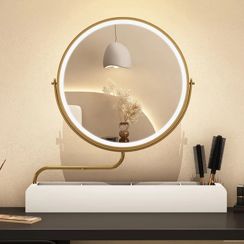 Decorative mirror with wooden retro led for make-up