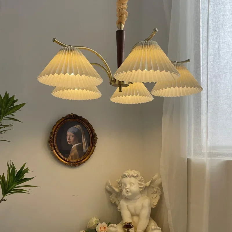 Retro Nordic hanging chandelier with a shade in pleated fabric decorative lamp - view 4