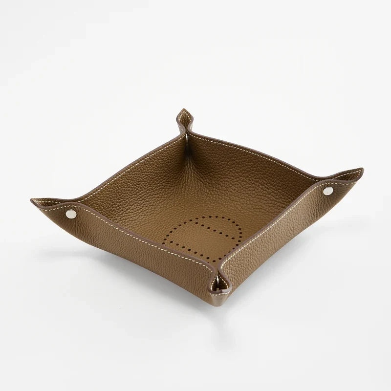 Folding leather storage tray for various objects - Gray L