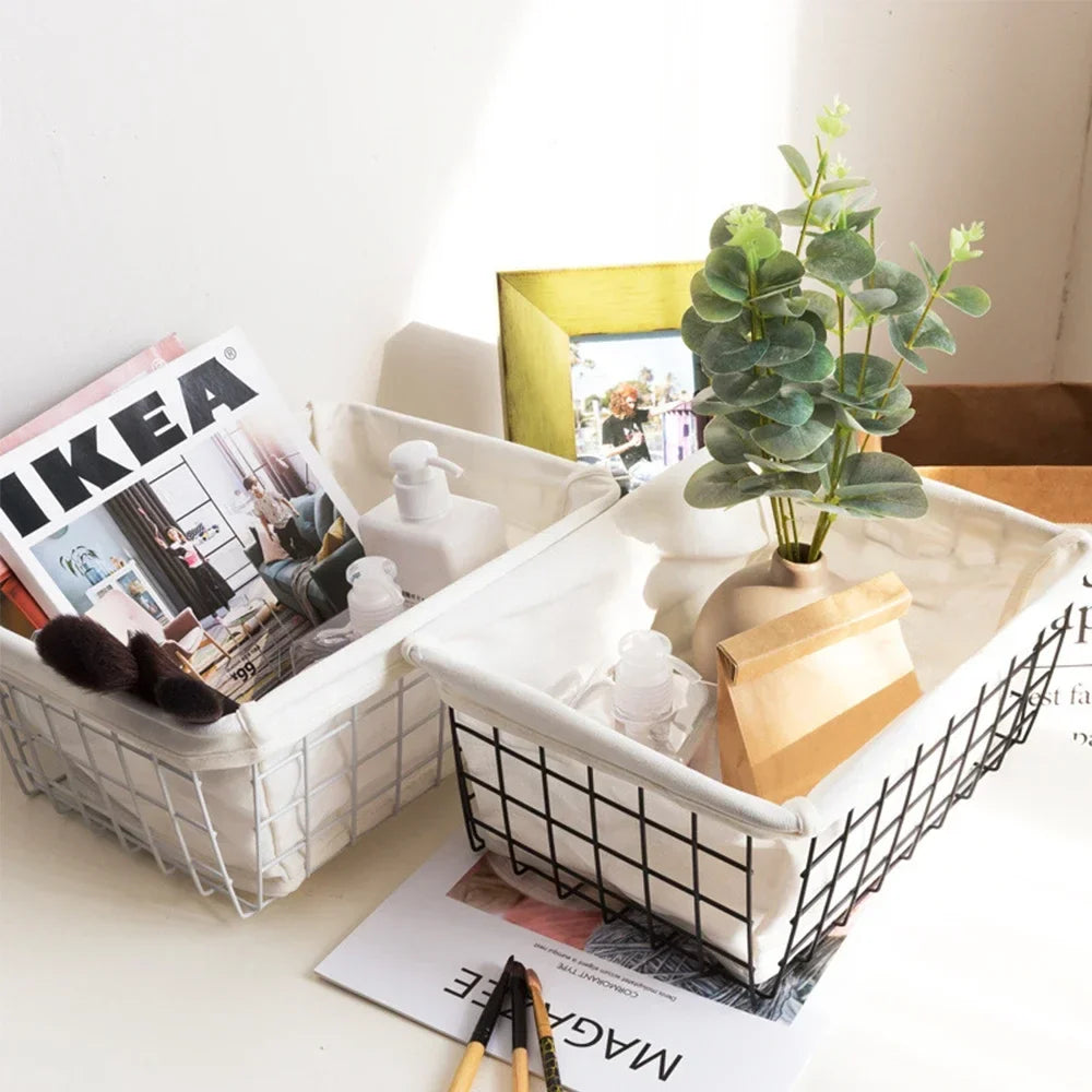 Metal wire storage basket with forged iron handle - view 3