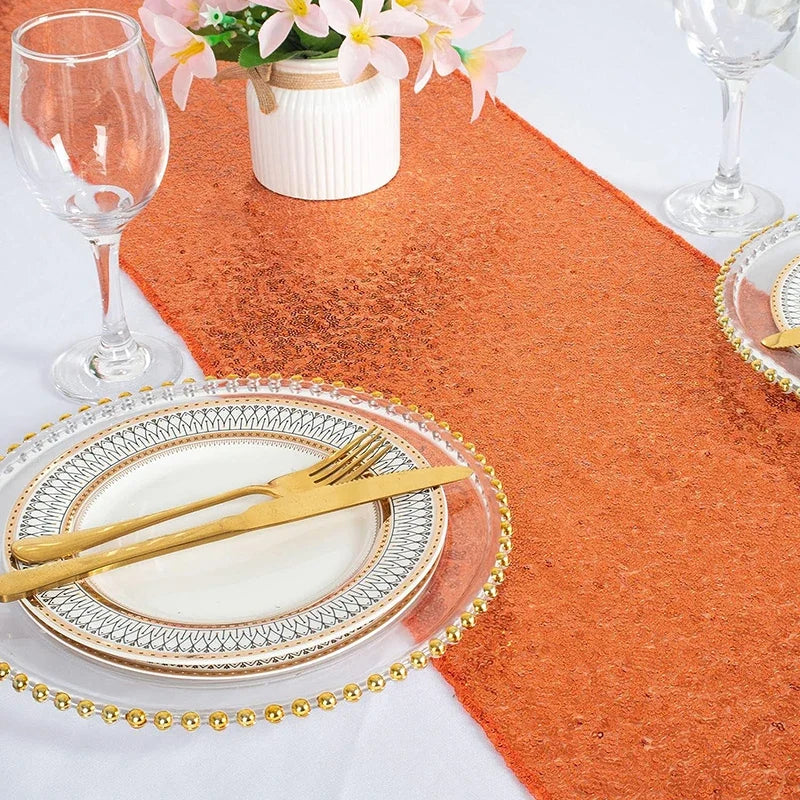 Orange table runner with glitter decoration parties - view 4
