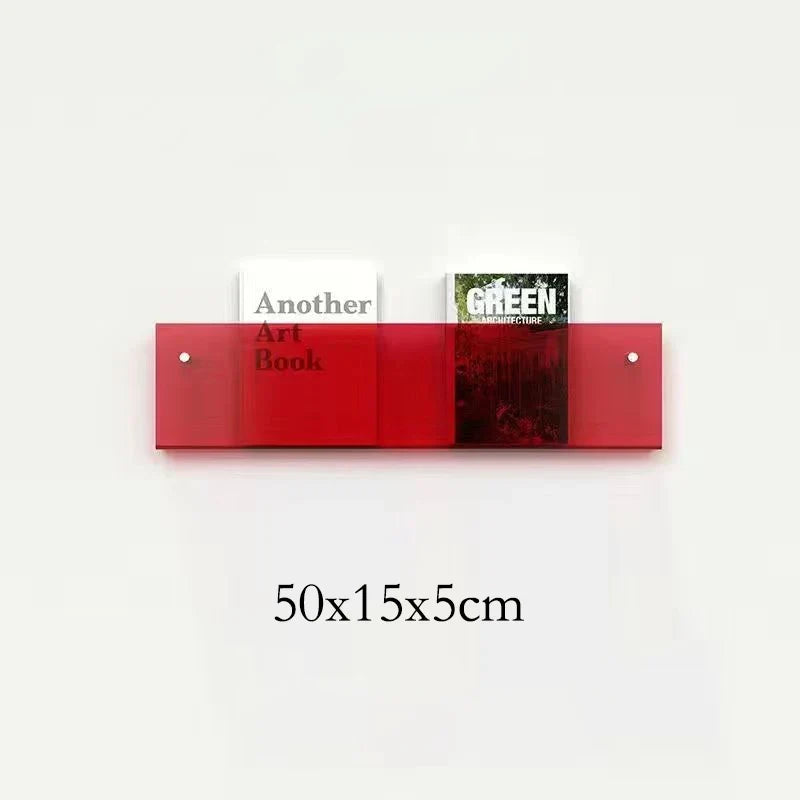 Floating acrylic wall shelf with magazine holder and literature organizer - 50cm 5mm Thick 2