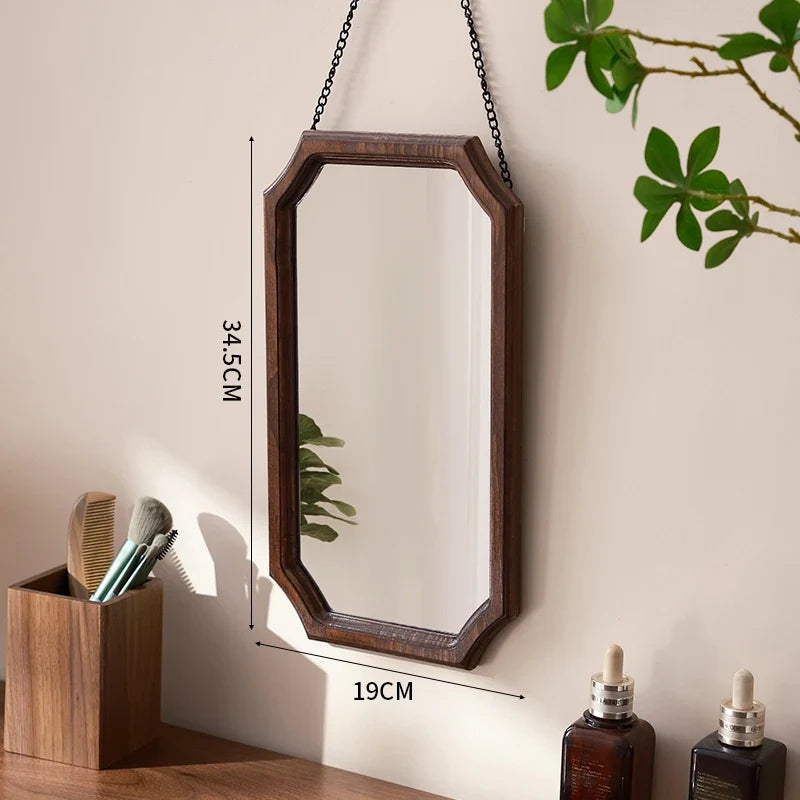 Vintage solid wood mirror for waterproof and rustproof make-up - Walnut 34.5x19cm