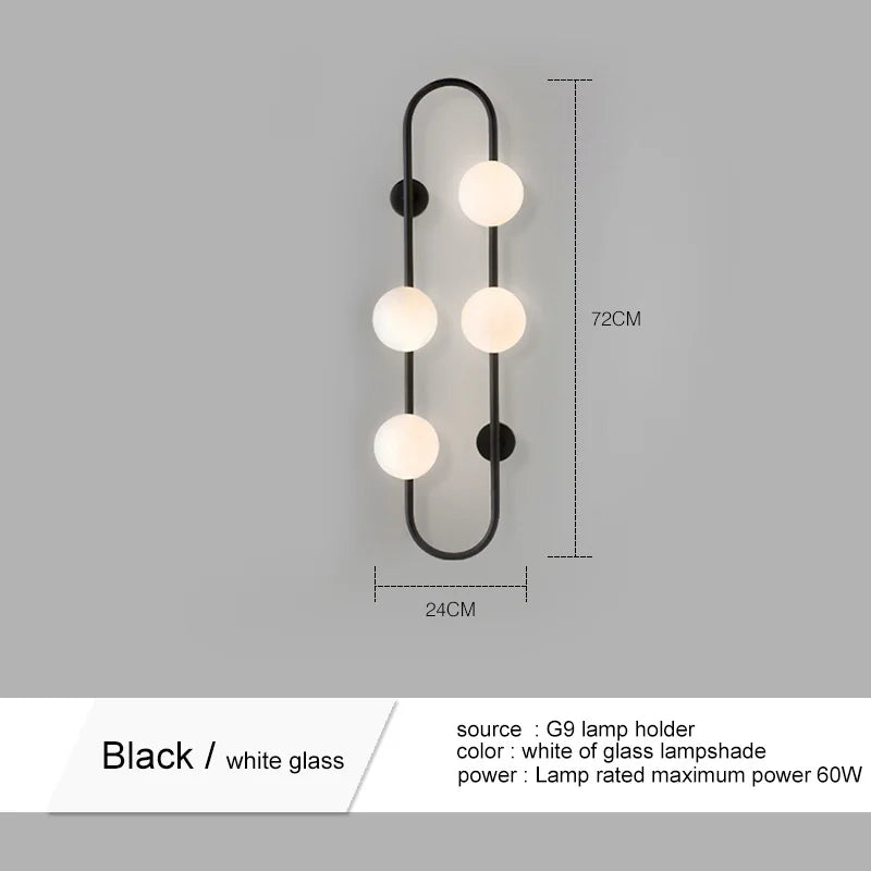 Modern wall sconce in white glass for interior decoration - Boules noires 4 / Natural Light