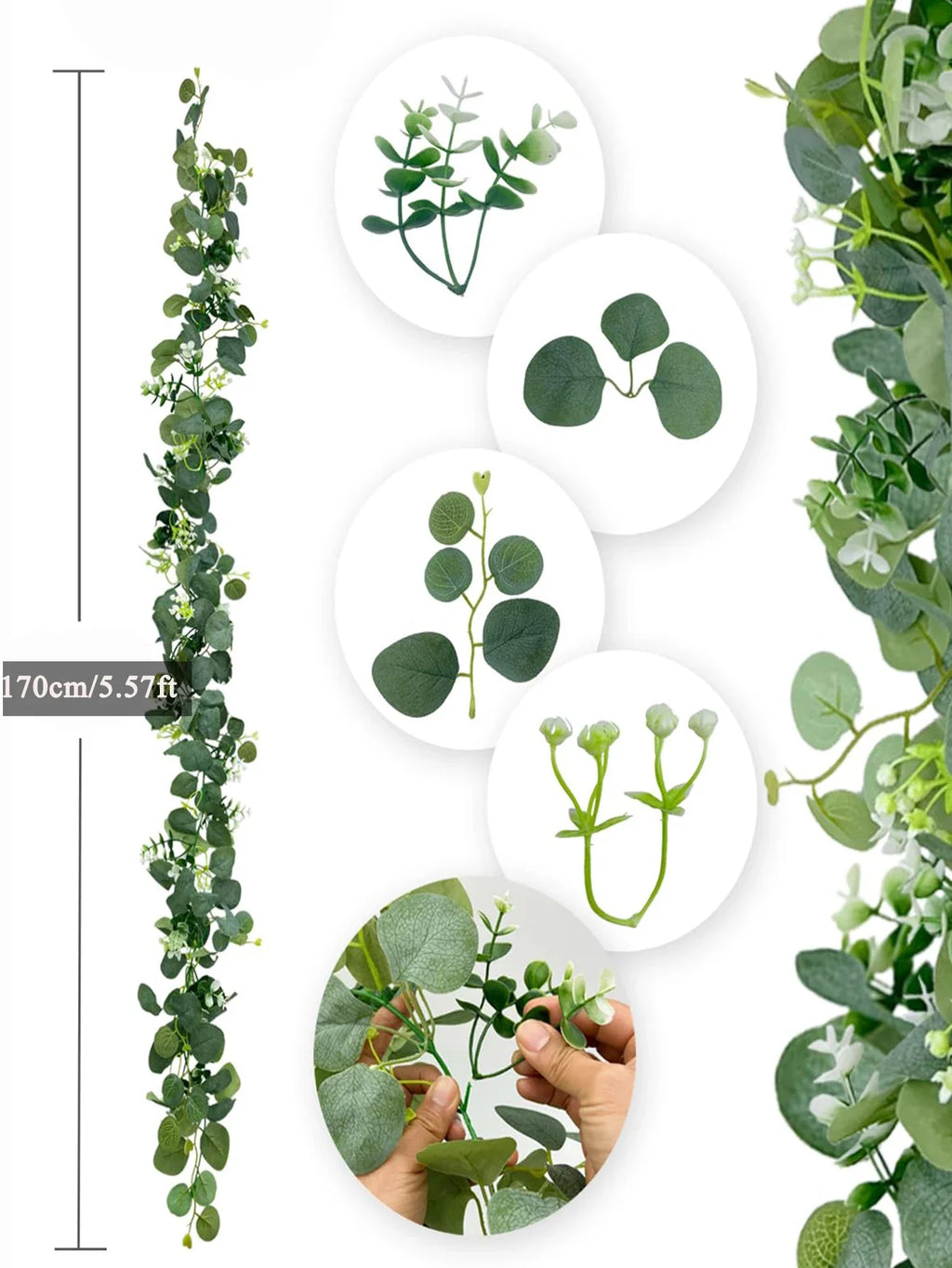 Artificial plants suspended from eucalyptus for interior and exterior decoration - 170cm 1 Piece