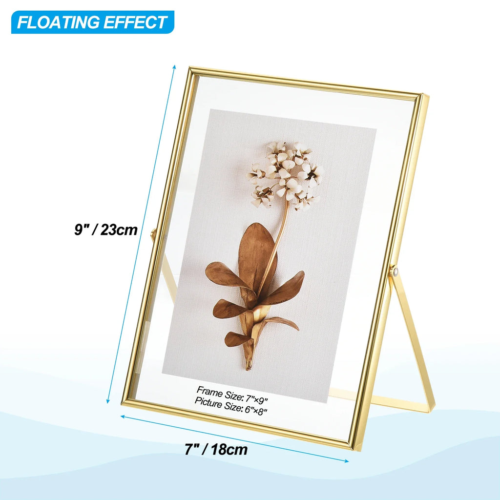 Set of 2 metal and glass photo frames for decoration - 9x7 Inches Gold