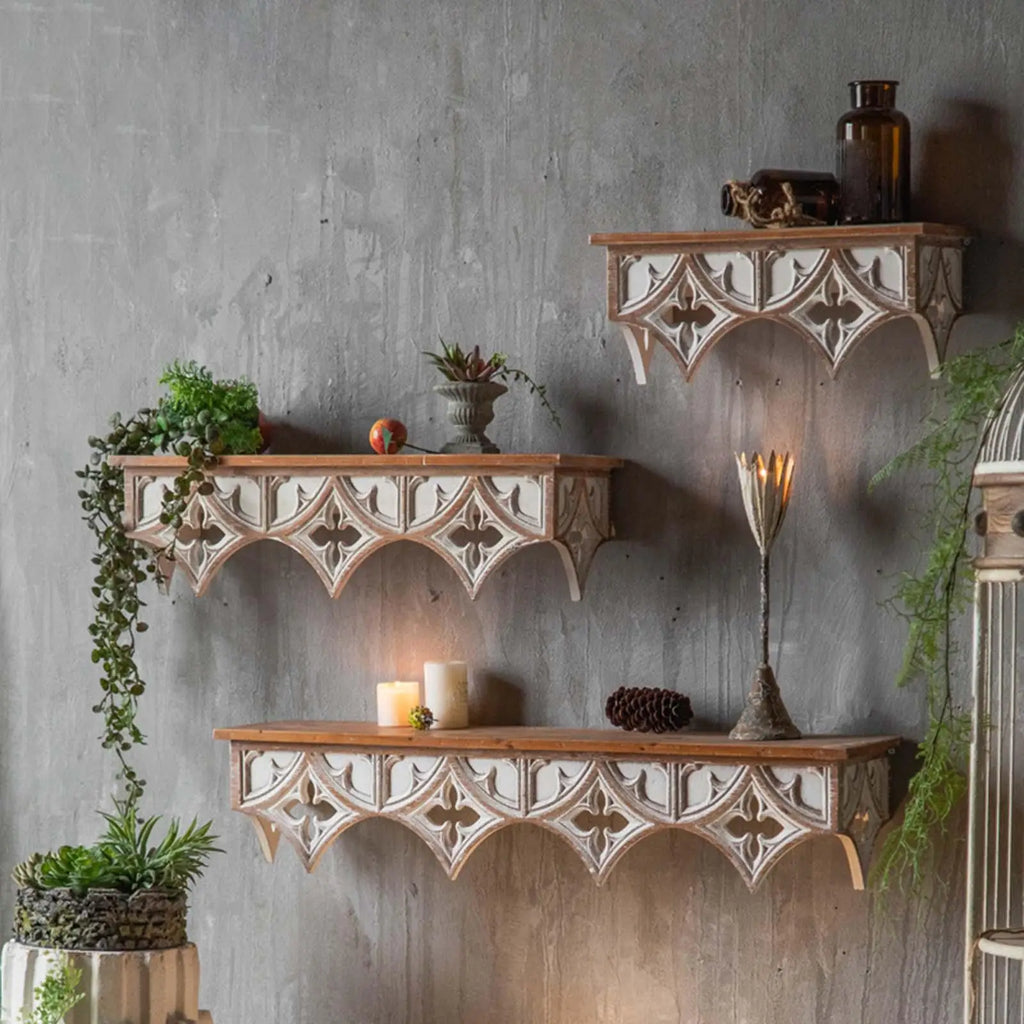 Wood Wall Shelf Storage Rack, Retro Style Holder Hanging Display for Hallway - view 2