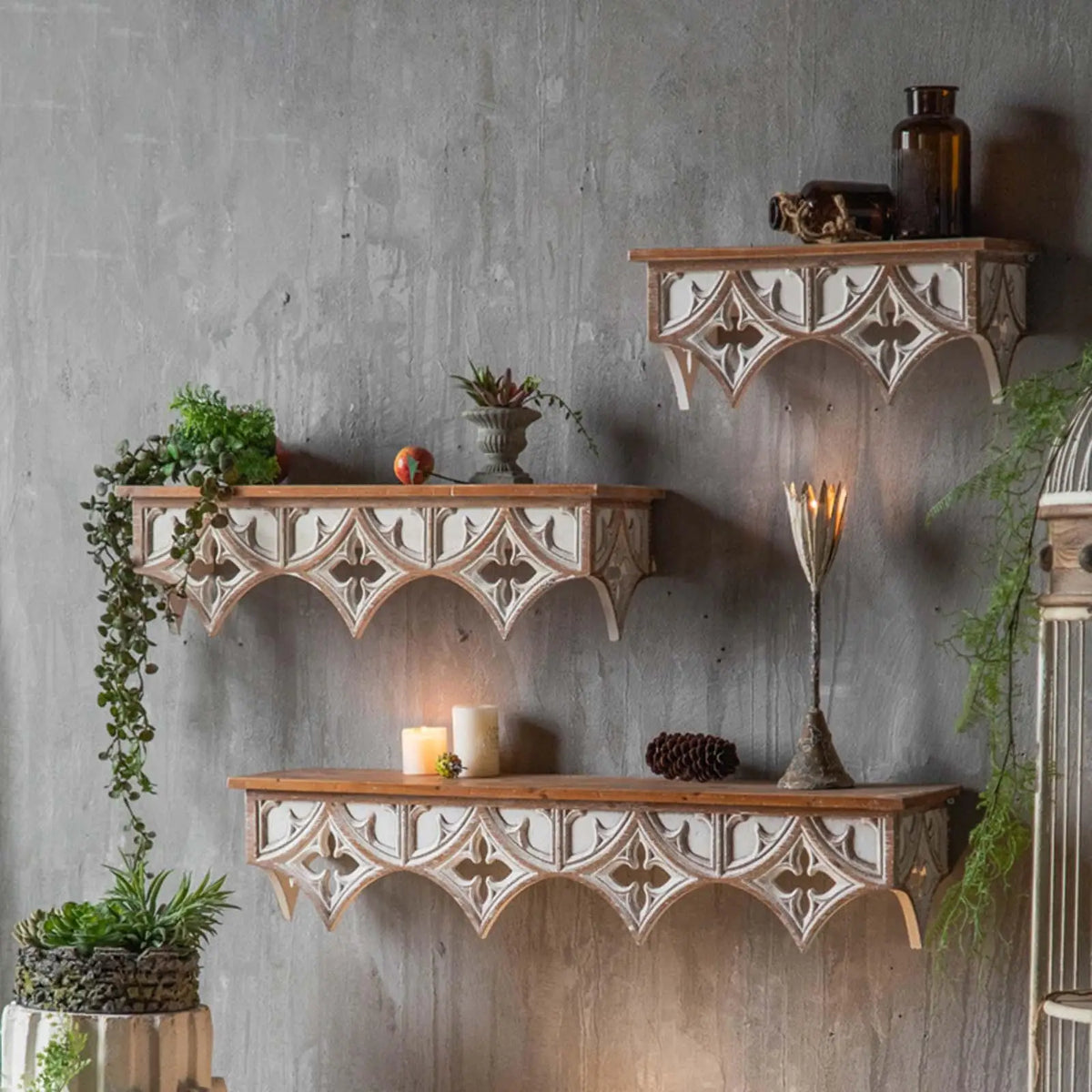 Wood Wall Shelf Storage Rack, Retro Style Holder Hanging Display for Hallway - view 2