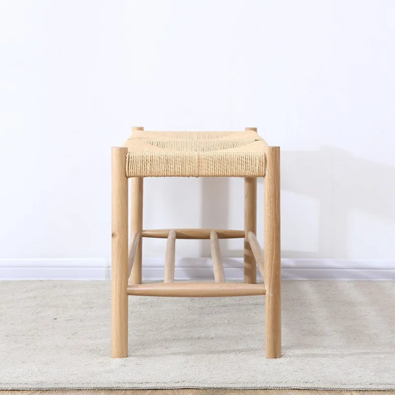 Nordic solid wood bench with braided rope simple design - view 3