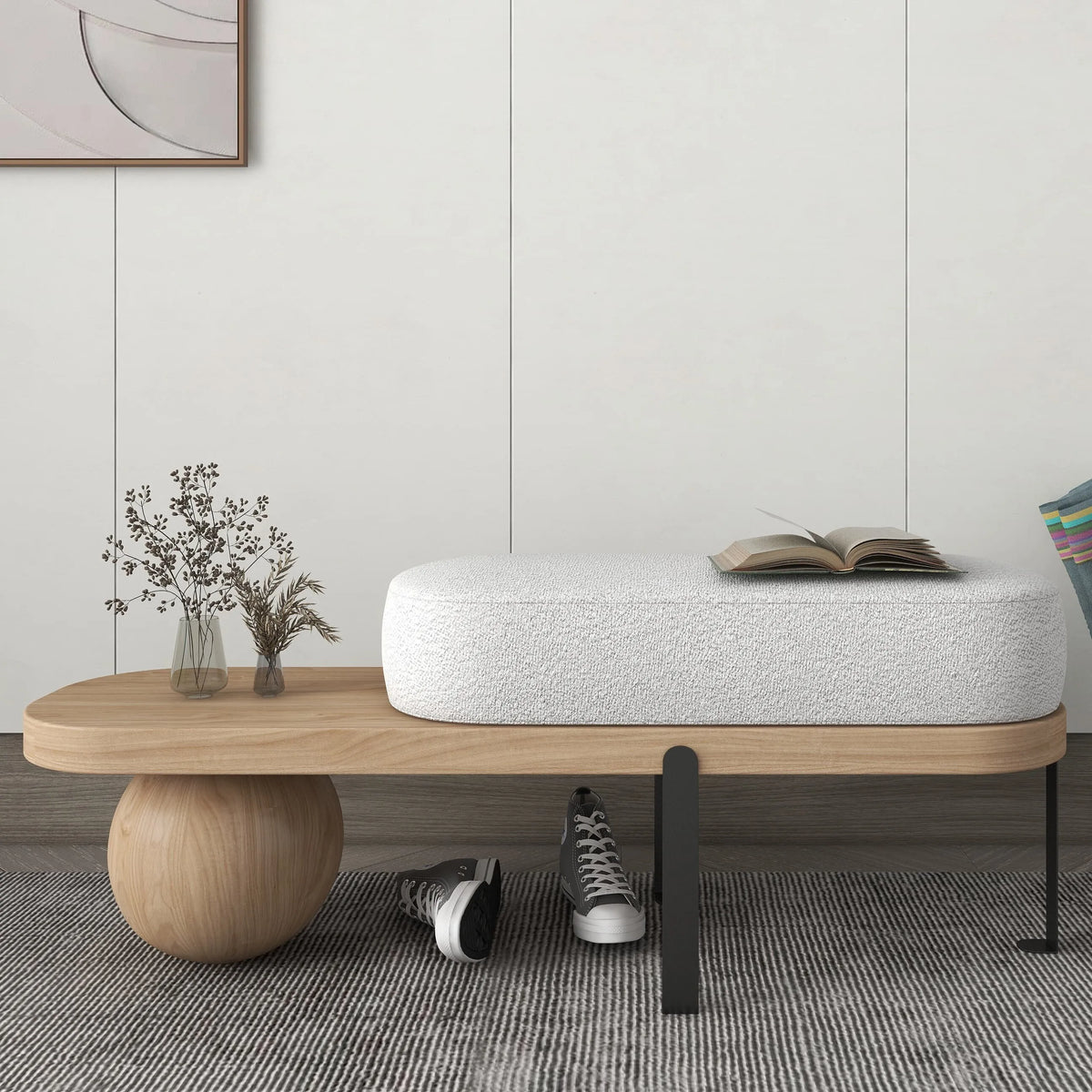 Nordic solid wood stool for shoes and rest