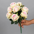9-Head Artificial Silk Rose Bouquet, Rosé Champagne and Violet - Violet