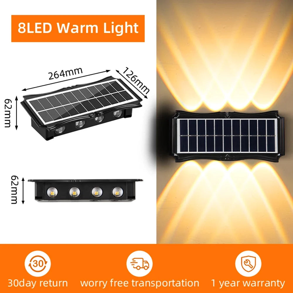 Waterproof solar wall sconce for decorative exterior lighting - Warm light 8LED / 2 PCS