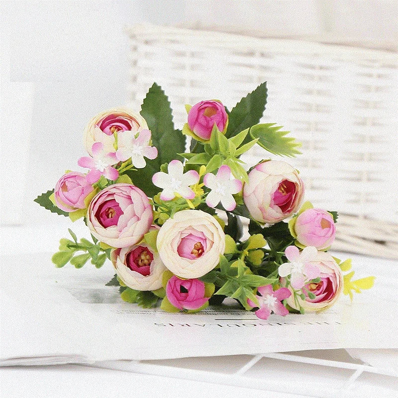Artificial Silk Rose Bouquet, 32 cm, in Purple, Blue or Champagne - Purple