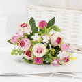 Artificial Silk Rose Bouquet, 32 cm, in Purple, Blue or Champagne - Purple