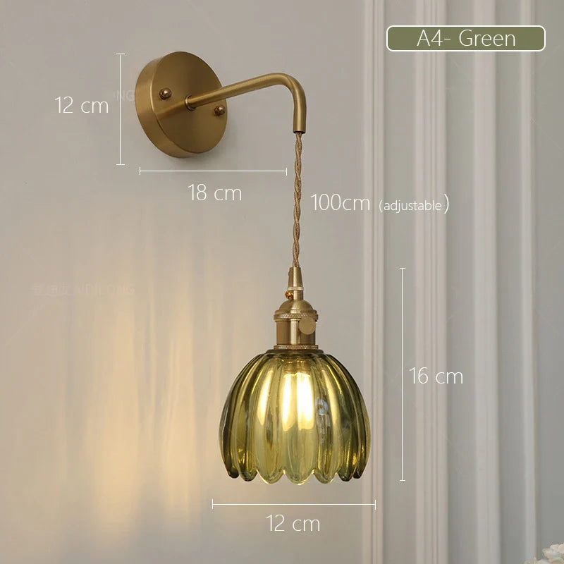 Japanese retro floral glass wall sconce modern and chic design - A4 / Bulb Not Included