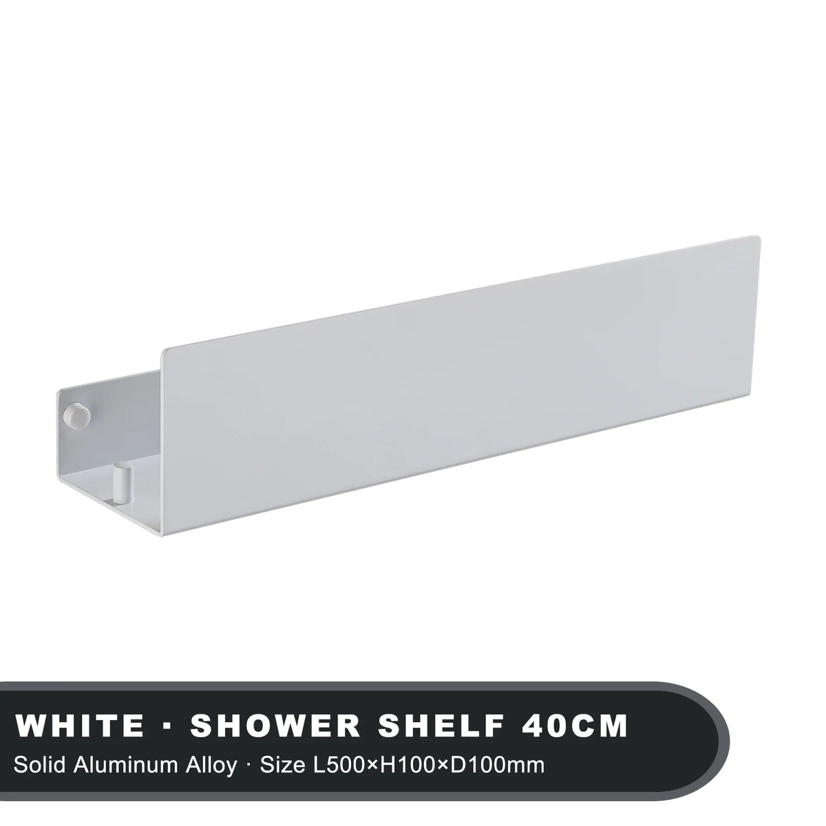 Wall storage shelf with aluminium hooks for kitchen and shower - White 40cm