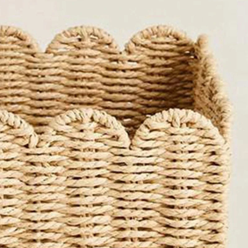 Scalloped Edge Basket, Wicker Storage Baskets,Handwoven Organizing Baskets For Shelves, Paper Rope Design - view 5