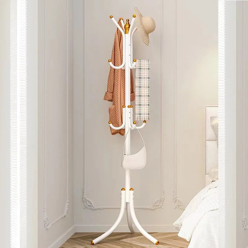 Steel Standing Coat Rack for Wall Entrance Shoe,Furniture  Floor Clothes Wardrobes Clothing Shelf Hanger - WHITE