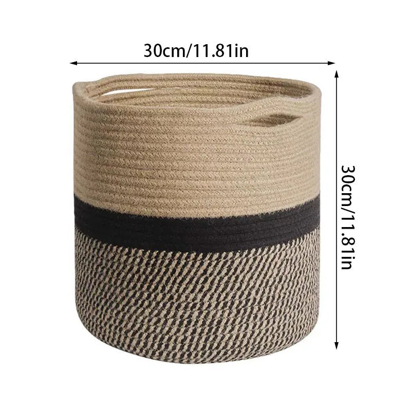 Woven cotton baskets for home storage and decoration - C