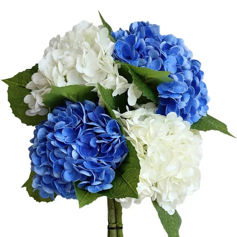 Set of 4 realistic artificial flowers of hortensia for decoration and wedding - 4 Pieces Blue White