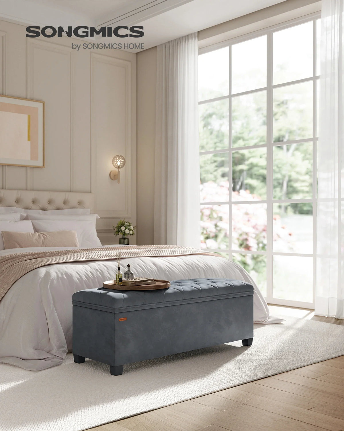 SONGMICS Stool with Storage Space, Bench with Legs, 40 x 110 x 40 cm Footstool, Storage Box, Maximum Load 300 kg
