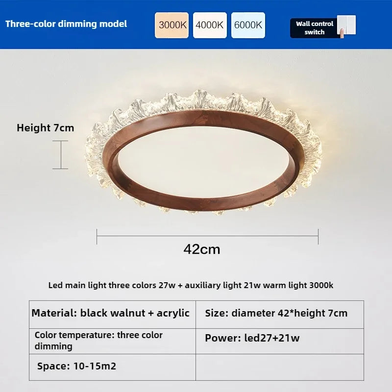 Retro wooden ceiling lamp circular and square acrylic - D 42cm / 3 modifiables