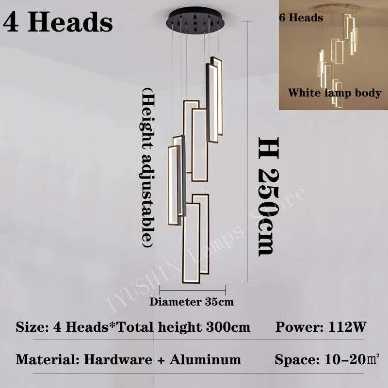 Modern led chandelier for creative duplex decoration - Neutral Light 4000K / 4 Heads / Black Lamp Body