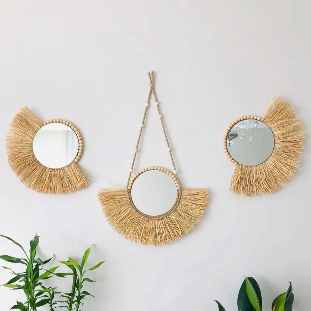 Hanging Acrylic Straw Mirror, Chic Design for Living Spaces - view 4