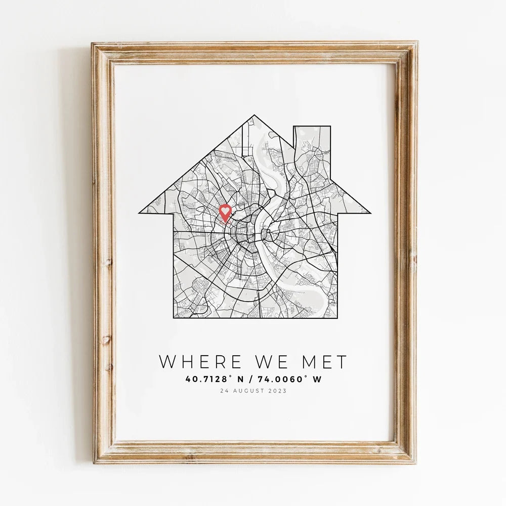 Personalized City Map Romantic Gift for Him, Design 11 - G1093-Style11 / 60x80cm Unframed