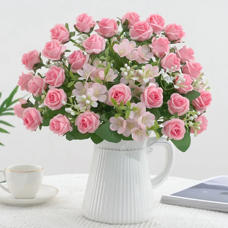 Artificial flowers wedding bouquet pink hortensia floral decoration - view 4