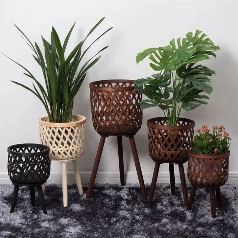 Hand woven rattan flower pot for green plants