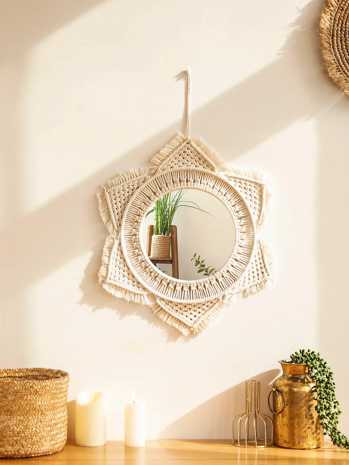 Boho decorative mirror in macrame for handcrafted wall decoration - view 2