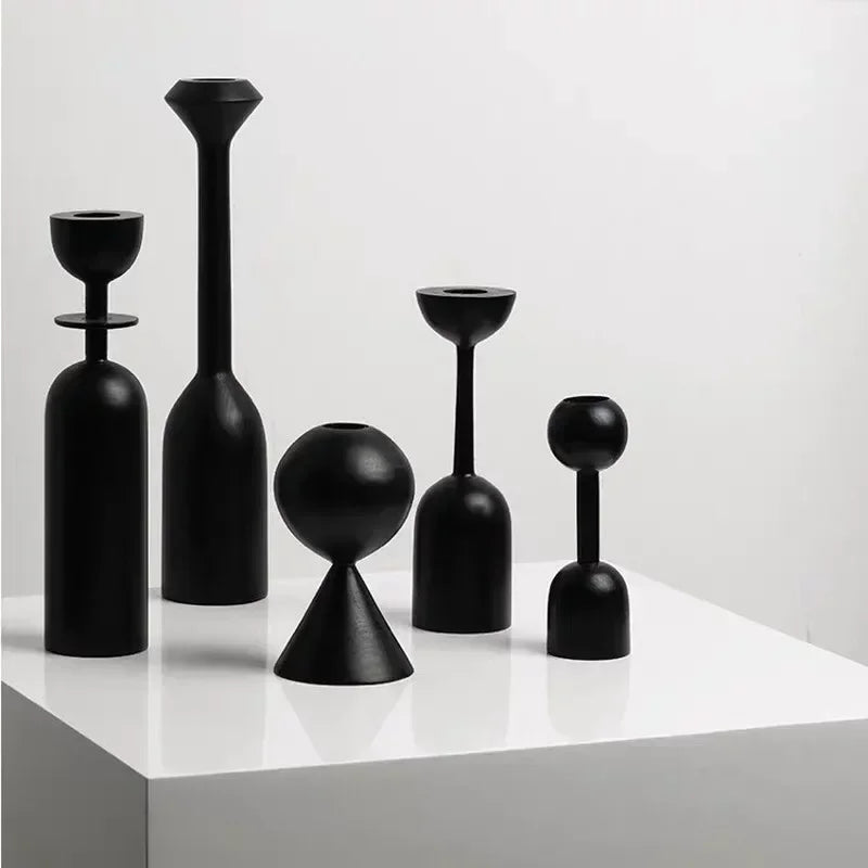 Black wooden candle holder Nordic style artistic decoration for interior