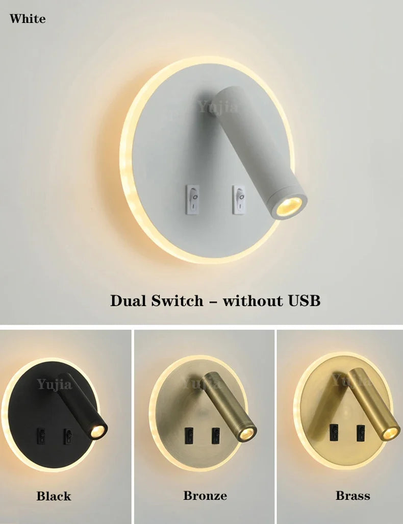 Modern led wall sconce with usb ports and adjustable reading lamps - view 5